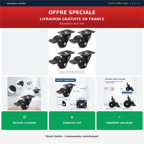 Roulettes meubles noires - roulettes, mm