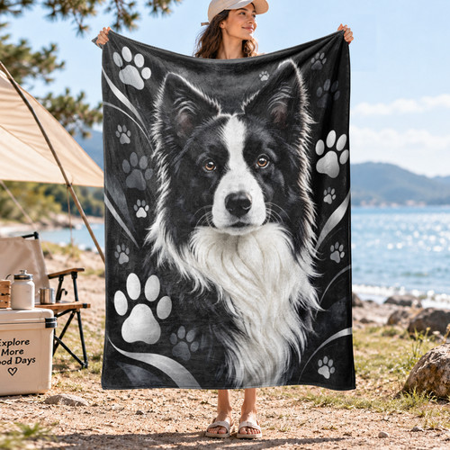 Border collie paw prints coral - border,