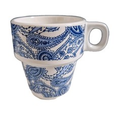 Tasse Mug Ou Verre En Céramique Vintage Décor De Fleurs Stylisées Bleues