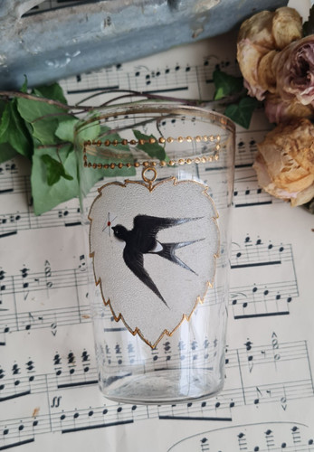Ancien verre emaille decor - verre,