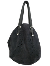 Sac shopping cuir bleu toucher velours IKKS