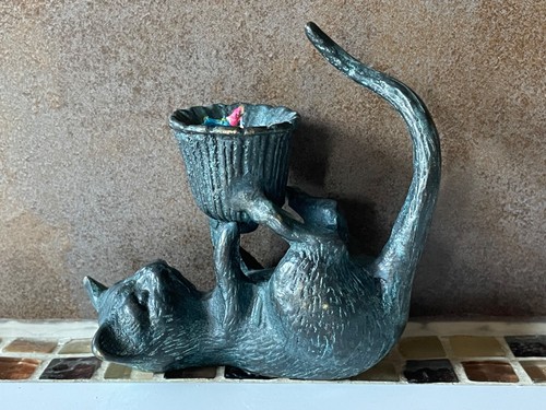 Chat porte bougie - en, bronze