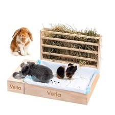 Ficheur de Foin de Lapin avec Accessoires à Litière de Cage En Bois Mangeur de