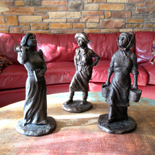 TERRANCE PATTERSON Western Women Statue SET OF 3 Bronze Finish 11" Signed 1981