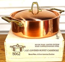 NIB Paul Revere Ware USA Solid Copper Pot 2 QT Buffet Casserole Stock Pan Limite