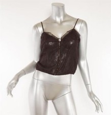 NINA RICCI Womens Plum Purple Lace Spaghetti-Strap Crop Top Button Blouse 4-36