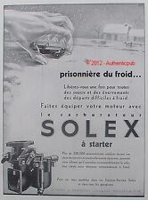 ADVERTISEMENT SOLEX LE CARBURETOR A STARTER ENGINE WINTER SNOW 1932 FRENCH AD