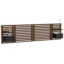 Tête de lit suspendue en lattes AVA 240 cm avec chevets + tiroir façon bois viei