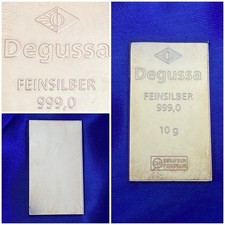 Lingot Argent Pur DEGUSSA 10g 999 Fine Silver Bar Bullion Silberbarren Schweiz