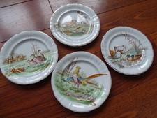 LONGWY 4 ANTIQUE FAIENCE DESSERT PLATES 1920 BIRDS POLYCHROME 19.3 cm
