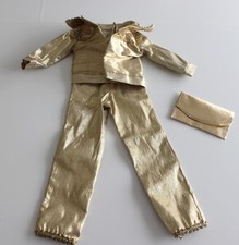 Cathie de Bella rare tenue COSMOS vintage 1980 salopette et veste dorée