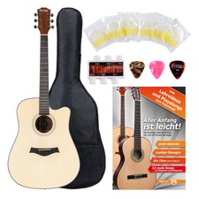 Guitare Acoustique Folk Dreadnought Cutaway Sapelli Set d'apprentissage Housse