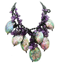 3 Strands Onyx Amethyst Multi Color Abalone Shell Festoon Necklace for women