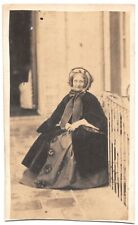 Photo CDV woman nobility sitting outside against railing circa 1860