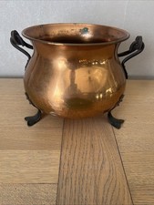 Antique Hammered Copper Cauldron Wrought Iron Handle Diameter 17 Cms
