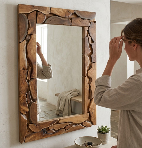 Wandspiegel teak altholz - wandspiegel,