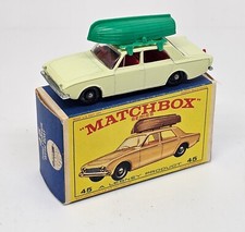 Matchbox Lesney – 45b   Ford Corsair   HTF BROWN BOAT BOX   1965    (ID#823)