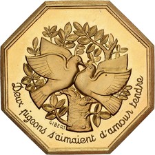 [#398500] France, Token, Amour et Mariage, Voeux, Gilt Bronze, Gibert, Colombes,