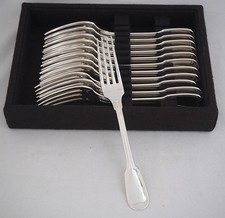 Christofle Chinon, net, 12 entremet forks, dessert, silver metal, 17 cm