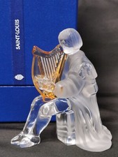 Irish Harpe Musician, Celtic. Saint Louis Crystal Subject in Box
