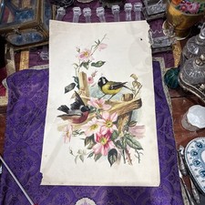 Bouquet of flowers chickadees watercolor era 1900 on paper 50x32 cm