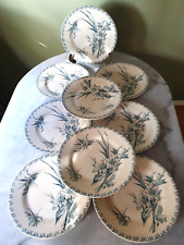 Fin XIX ème Faïence de Gien Glaïeul 9 Assiettes à Dessert de couleur Bleue
