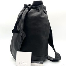 Gucci One Shoulder Leather Bon Sac Drawstring Black Crossbody