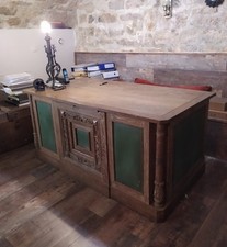 GRAND BUREAU de salon, VINTAGE année 40, en chêne massif, décor sur les 3 faces