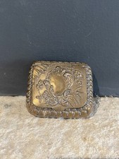 Antique Rectangular Brass Box - Pill Shape Arabesque Decor / Flower