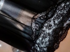 Vtg SILKY 40's 2DIE4 Nylon Dress Slip 7" Lace Aplq Couette Nightgown GLAM 32" WM