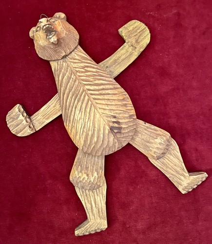 Ancien ours articulé bois - ours, en