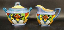 Art Deco Lustre Ware Opalescence Handpainted Creamer & Sugar Bowl Japan 30s mABJ