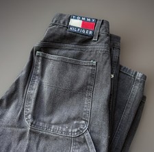 VINTAGE Tommy Hilfiger Y2K Carpenter Jeans Men's Size 32X32 Black Straight Leg