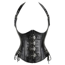 Résistant PU Cuir Serre-Taille Dos Nu Corset Basques Gothique Punk OS En Acier