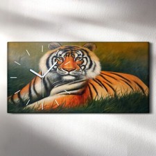 Silencieux Horloge murale sur toile 60x30 animal chat bengal tigre peinture
