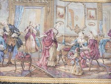 importante tapisserie mécanique ancienne à décors de scène galante ou romantique