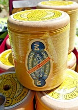 Antique haberdashery, old extra strong linen wood spool "DV" No. 24, yellow