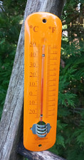 Antique Bright Orange Enamel Thermometer Enamel Plate 20cm Made in FRANCE