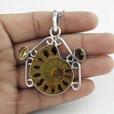 Cabochon Ammonite Noël Cadeau Art Déco Femme Pendentif Bijoux Argent Sterling