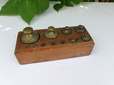 Antique 6 Weight Brass Wooden Box for Roberval Scale