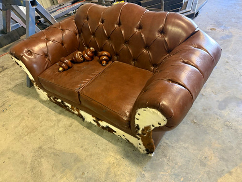 Brown leather tufted loveseat - leather,