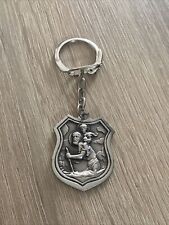 old keychain silver metal coat of arms medal Saint Christopher lucky charm