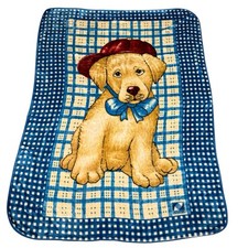 Novatex Vtg Baby Nursery Blanket Baseball Puppy Dog Boys Plush Minky 82” X 62”