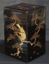 Japan lacquer Tombi Bento Jyubako food box 1900 Wajima hand craft