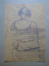 FRENCH SCHOOL NINETEENTH BEAUTIFUL DRAWING PENCIL WOMAN BACK BENCH ROMANTICISM 1830-1840