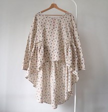 Ewa i Walla floral tunic natural boho romantic tail folk lagenlook M (R33)