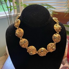 Rare Vtg Abbey Road Paris French Gold Tone Round Disc Statement Necklace 16.5”