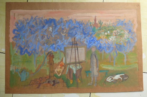 Gouache signée laurent - gouache, de