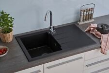 Evier de Cuisine Évier Encastré Granit Mineralite 81 x 50 Noir respekta Alineo