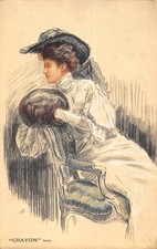 Old postcard illustrator / pencil series / elegant woman in armchair Louis XV